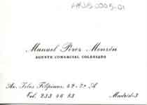 [Tarjeta de visita de Manuel Pérez Monzón enviada a Francisco Umbral y María España]